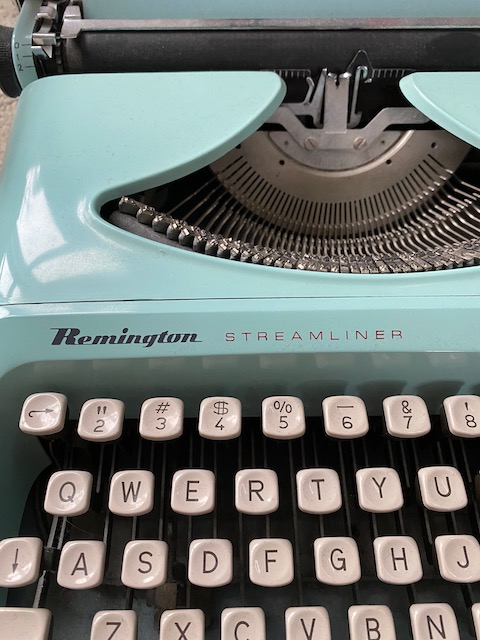 Closeup of my baby blue Remington typewriter